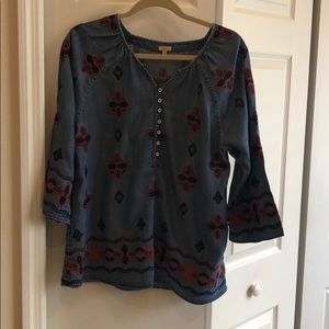 Reba denim embroidered top
